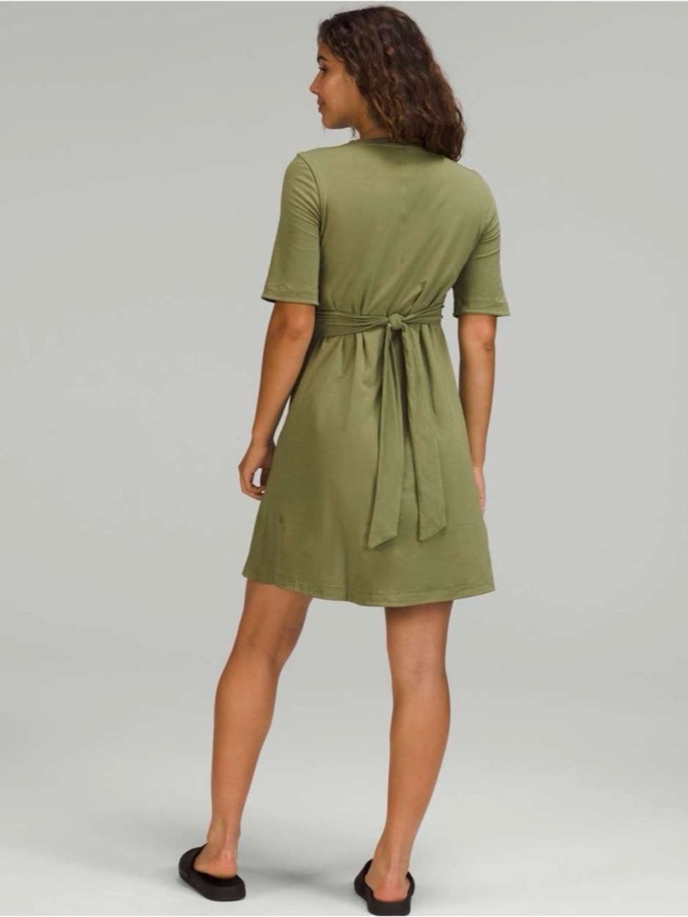 Lululemon Cotton Wrap-Front T-Shirt Dress size 10 in Bronze Green - Picture 2 of 6